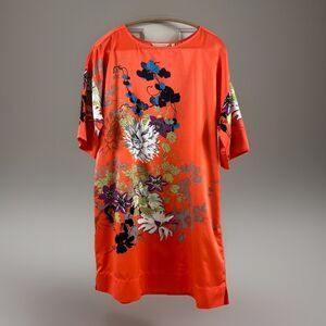 Soft Surroundings Dress Wom M Orange Floral Kimono Short Sleeve Light Colorful